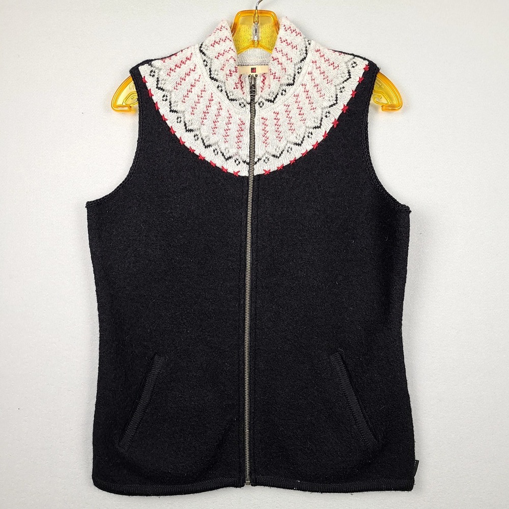 Vintage Woolrich Womens M Wool Fair Isle Nordic Full Zip Vest Black Holiday Fall